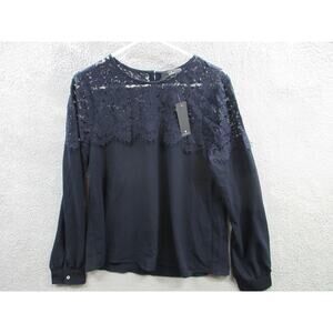 NWT LULUS Picture This Navy Blue Long Sleeve Lace Top Women's Size Medium